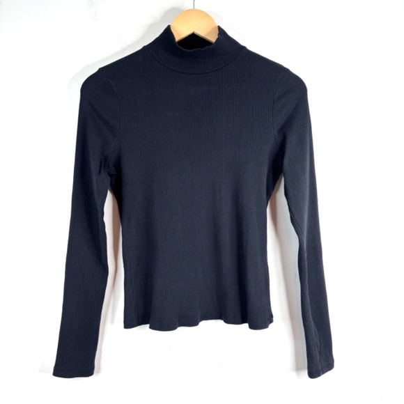 Maeve Anthropologie Black Ribbed Mock neck Turtleneck S Long Sleeve Stretch 90s - Picture 9 of 9